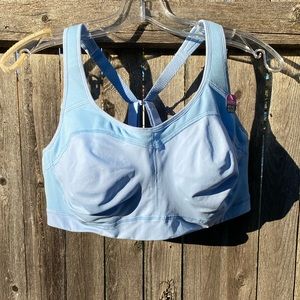 Blue Champion sports bra with heavy duty straps and mud back clasp